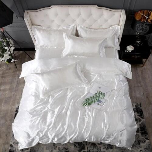 30White Duvet Cover Pillowcase 3pcs Bedding Set RU Size EU Size Sets Single Size King Double Size Satin Silk Luxury Bedding Sets