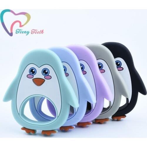 5 PCS Baby Silicone Teething Animal Toys DIY Pacifier Chain Cartoon Baby Teether BPA Free Food Grade Silicone Penguin Teether