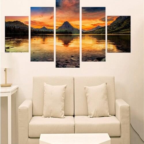 5 Piece Wall Art Canvas Painting Landscape A Crystal Clear Lake And High Mountains Poster Live Art Framed Bedroom Pictures
