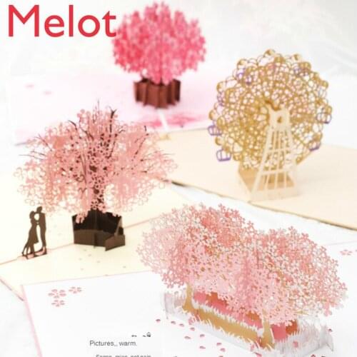 Free Shipping Romantic 3D Stereoscopic Greeting Cards Handmade Creative Paper Carving Birthday and Holiday Greeting Card