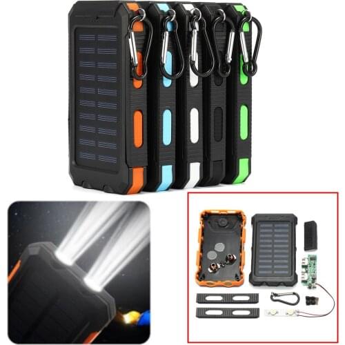 20000mAh Dual USB DIY Solar Powered Bank Case Kit with LED Light Com Pass Waterproof Flashlight for Outdoor Torch Portable