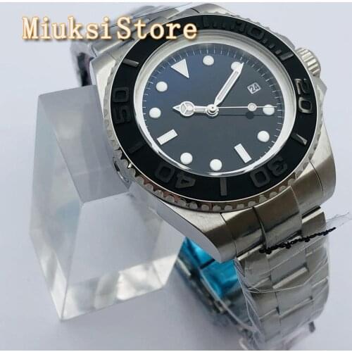 BLIGER 43mm Mens Large Size Top Mechanical Watch Sapphire Glass Ceramic Bezel Black Blue Dial Luminous Mens Automatic Watch