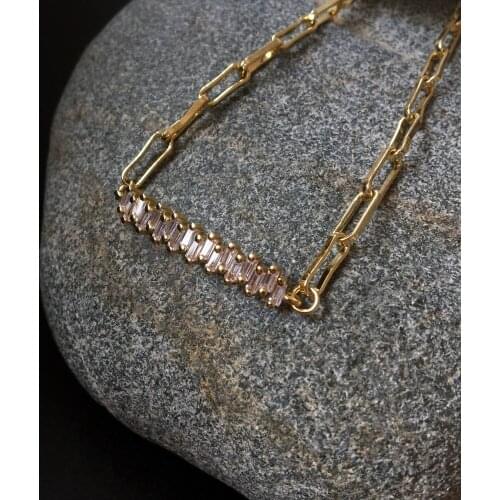 FUWO Shiny Zircon Bracelet With Gold Long Box Chain,Fashion Hip Hop Style Brass Jewelry Gift For Women BR010 5Pieces/Lot