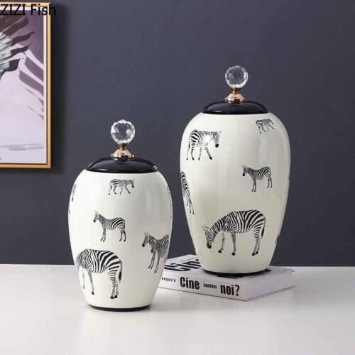 European Zebra Pattern Ceramic Storage Jar Flower Vase Living Room Art Decoration Grain Candy Sealed Storage Jar Home Decoration