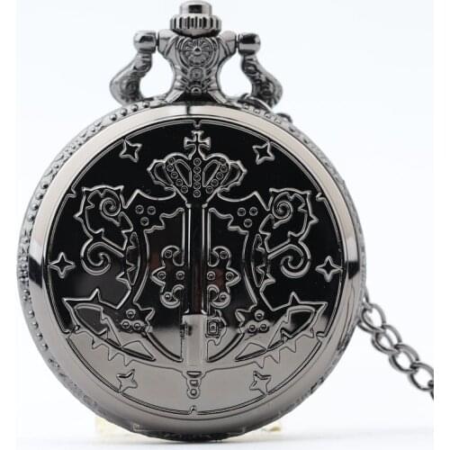 Classic Black Bronze Quartz Pocket Watch Chain Necklace Vintage Pendant Clock Gift Necklace Fob Watches Jewelry Accessories