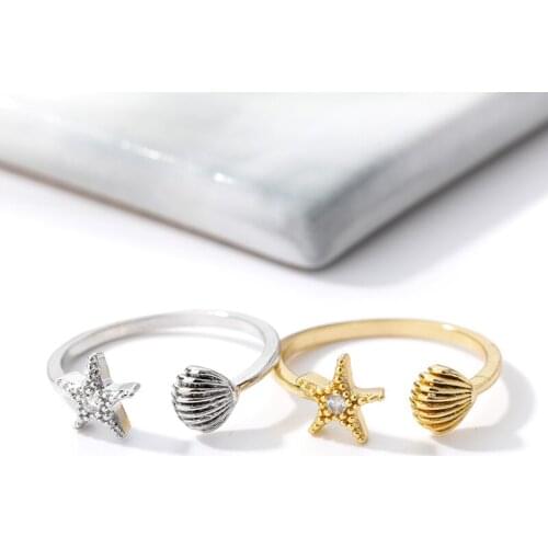 Personality Stars Shell Design Open Rings for Women Cuff Ring Pentagram Gothic Rings bague Jewelry Gifts Bijoux Femme