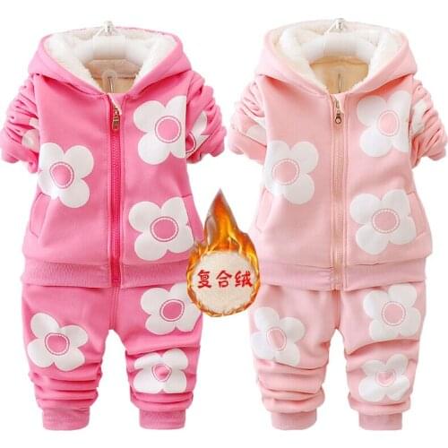 Children Clothing Autumn Winter Toddler Girls Clothes Hooded Costume Outfit Suit Plus velvet warm Newborn Girls Clothing Sets