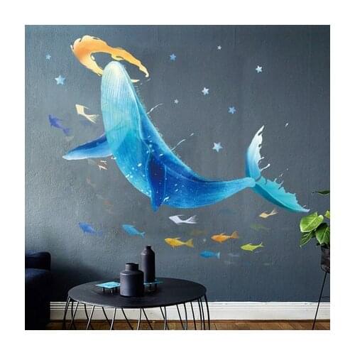 Creative Underwater World Whale Wall Stickers Cute Cartoon Childrens Room Decoration Bedroom Background Poster Animal wallpaper