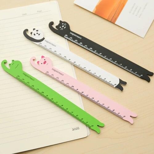 Cute Cartoon Wooden Straight Ruler Students Stationery Animals Shape 15cm Rulers Drawing Learning Supplies Panda Cat Frog
