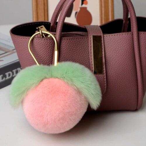 Cute Rabbit Fur Ball Pompom Diy Best Keychains Keyring Peach Girls Bag Charm Backpacks Key Chain Women Gift For Her