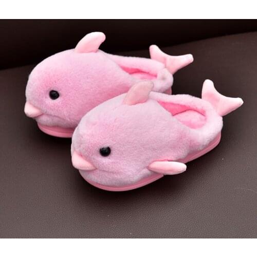 Dolphin Fashion Pink Women Flat Slippers Round Toe Plush Ladies Warm Slippers Indoors Women Flat Slippers