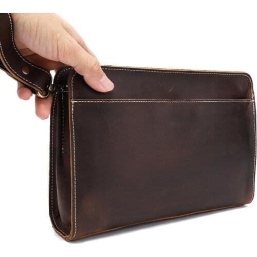 2019 Genuine Leather Long Clutch Men Zipper Wallet Top Quality Crazy Horse Leather Casual Business Clutch Card Wallets Men