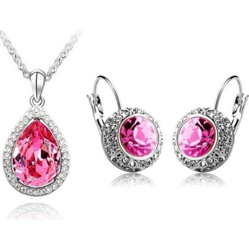 Luxury gifts Austrian crystals water drop pendant necklace and earring set fashion jewelry - Tears of love