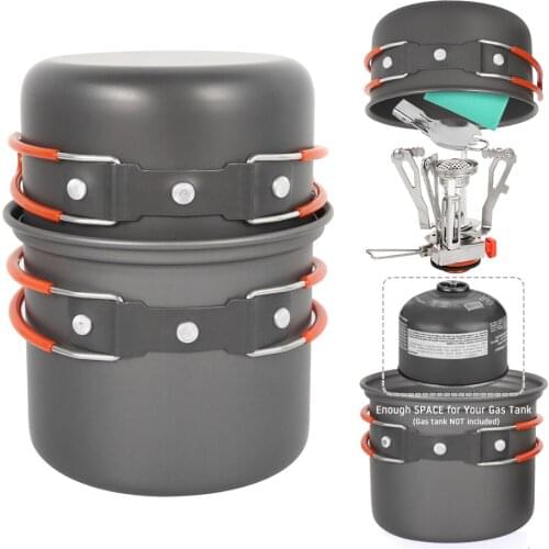 Outdoor Camping Cookware Set Marching Utensils Tableware Cooking Stove Kit Travel Pan Hiking Picnic Camping Tools for 1-2 Person