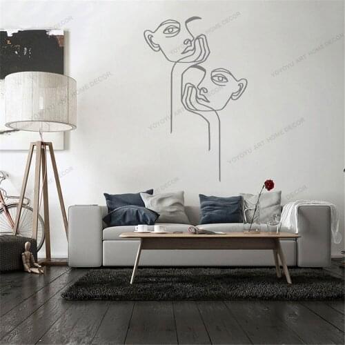 Two Human Face Wall Sticker Aesthetic Aesthetic Line Art Home Bedroom LivingRoom Decoration Vinyl Removable Wallpoof CX1315