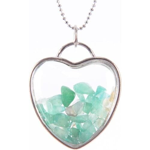 Natural Fluorite Crystal Stone Beads Chip Clear Glass Bottle Charms The Shape Of Heart Pendant Necklace Jewelry D885-D891