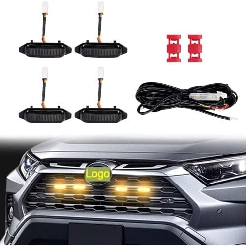 Front Grille Upgrade LED Lamps 4 Pcs White Yellow Lights for-Toyota RAV4 50 Series April 2019-MXAA52 MXAA54 AXAH52 AXAH54