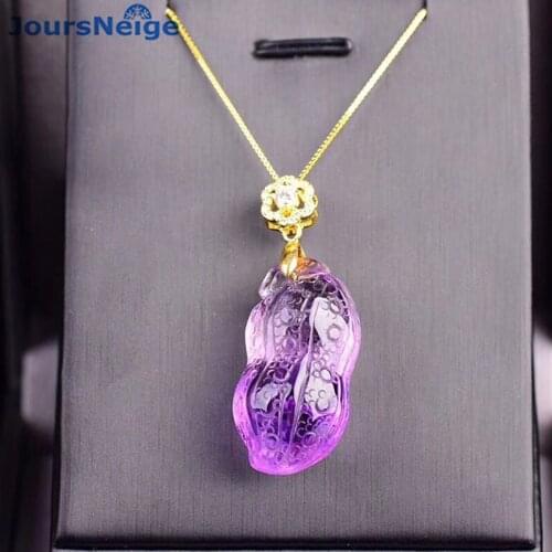 Wholesale Light Purple Natural Crystal Pendant Carved Peanut Pendant Chain Necklace Lucky for Women Blessing Jewelry