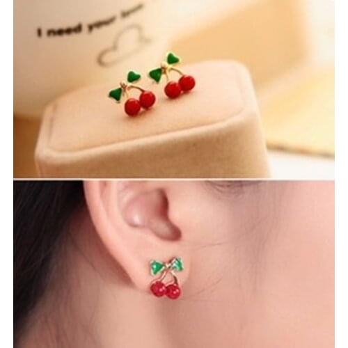 Cute Red Cherry Drop Earrings for Women Sweet Fruit Fresh Cherry Pendant Earrings Female Student Ear Jewelry Couple Gifts