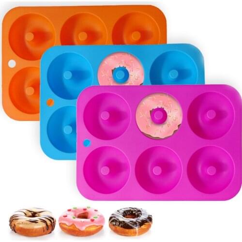 6 Cavity Donut Mold Silicone Non-stick Baking Tray Heat-resistant Reusable Folded Donuts Maker Colorful Soft Dessert Mold Tool