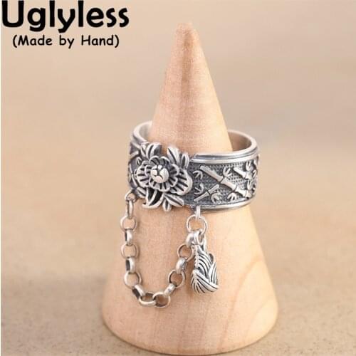 Uglyless Embossed Bamboo Rings for Women Thai Silver Bamboo Shoots Tassels Rings 925 Silver Ethnic Jewelry Retro China Chic Ring