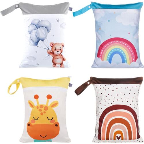 Elinfant Infant Baby Diaper Bag Nappy Changing Stroller Hanging Organizer Bag Pattern Wet Cloth Cartoon Double Zipper 30 * 40cm