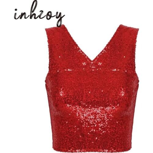 Women Fashion V Neck Sleeveless Zipper Vest Shiny Sequins Glitter Slim Fit Tank Crop Tops Festival Rave Party Sexy Clubwear