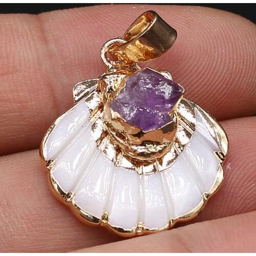 Natural Stone Gem Pendant Mother of Pearl Shell Fan-shaped Bag Phnom Penh Crystal Bud Cute Handmade Crafts DIY Necklace Jewelry