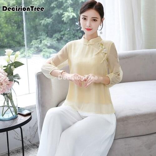2021 chinese clothing women qipao blouse shirts tangzhuang ancient cheongsam chiffon tops oriental hanfu cheongsam blouse