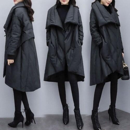 2021 New Womens Winter Loose Large Size Mid-length Womens Black Thin Cloak Coat Jacket Thicken
