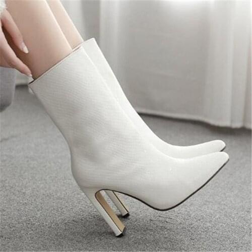 Women sandals PU Slip On 11CM Square heel High heels Pointed Toe Shallow women shoes sandalias mujer 2020 size 35-42 black