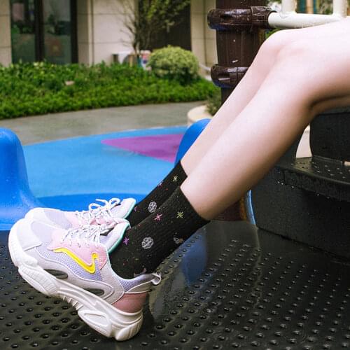 Women Socks Cotton Planet Space Cartoon Cute Middle Tube Short Socks Pink Harajuku Designer Moon Stars Fun Socks