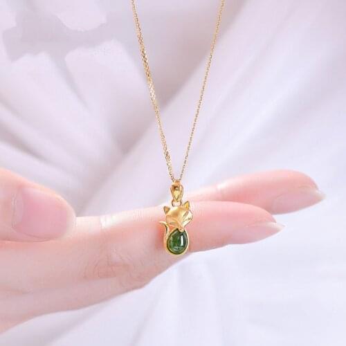 MENGYI Fashion Charm Fox Pendant Necklace Inlaid With Green Zircon Luxury 9 2 5 Necklace Women Wedding Jewelry Valentines Gift