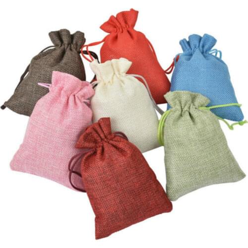 100PCS Christmas Linen Jute Drawstring Gift Bags Sacks Wedding Birthday Party Favor Drawstring Gift Bags Souvenir Decor Supplies