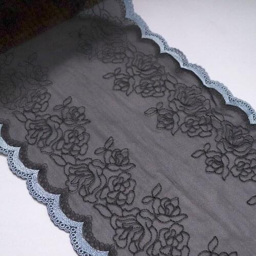 26.5cm Wide blue sides floral Embroidered Lace Trim black Mesh Costume dress Decor lingerie Sewing lace Trimmings Lace Fabrics