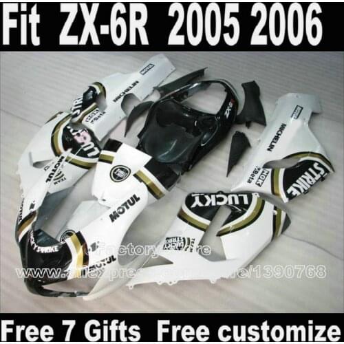 7 free gifts+ fairing kit for Kawasaki ZX-6R fairings 2005 2006 white black LUCKY STRIKE bodowork set ZX6R 05 06 Ninja 636 XX81