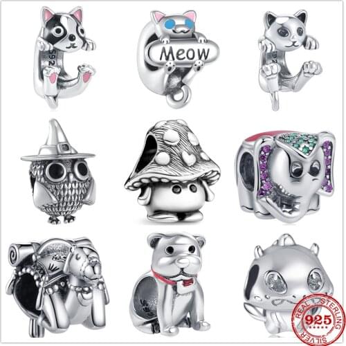 925 Sterling Silver Cat Owl Elephant Mushroom Camel Dog Dinosaur Beads Fit Original Charms Pandora Bracelet Bead Jewelry making