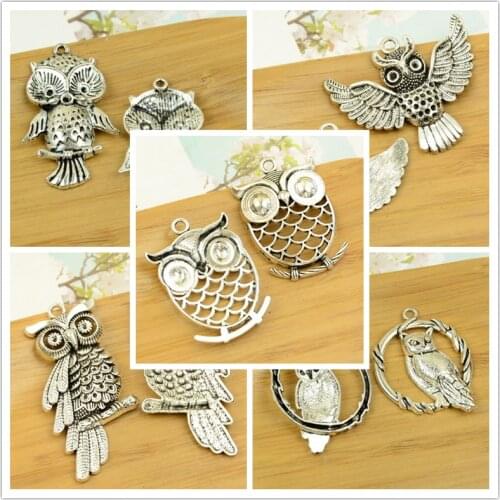 Antique silver owl/bird shape animal alloy charm big pendant DIY jewelry making supplies top quality free shipping bracelet