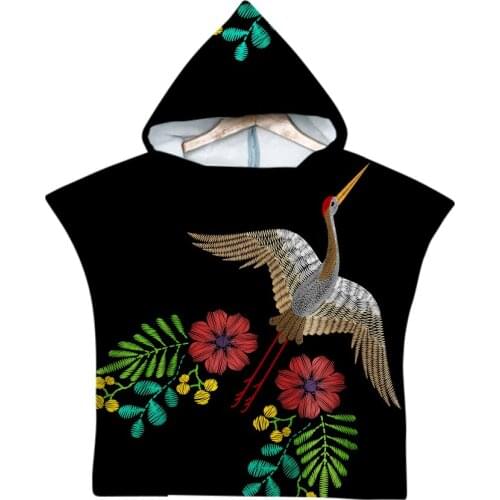 Free shipping Tropical Flower Birds Crane Flamingo Baby Kids Children Hooded Towel Pool Beach Poncho Towel Cape Novelty Gift