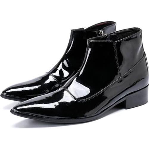 Botas masculina black shinny patent leather chelsea ankle boots men pointed toe dress bota militar mens boots winter autumn
