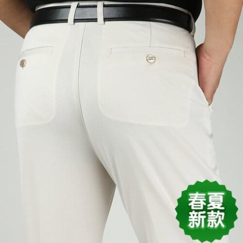 2021 Summer Thin Mens Stretch Casual Pants Business Casual High Waist Straight Trousers