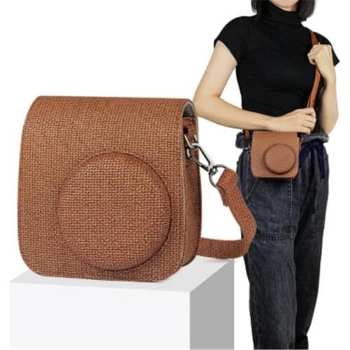 Camera Case for Polaroid Camera Mini8 / 8 + / 9 PU Leather Retro Woven Art Shell with Shoulder Strap for Fujifilm Instax Mini 8