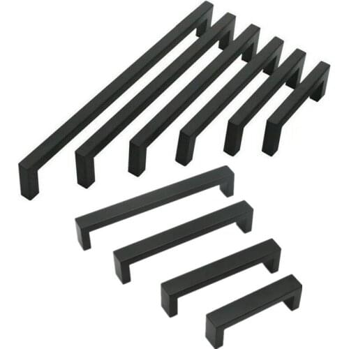 Black Cabinet Handle Square Furniture Hardware Stainless Steel Kitchen Door Knobs Cupboard Wardrobe Drawer Pulls