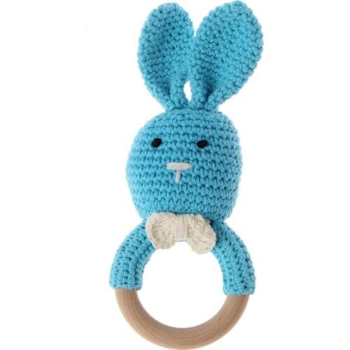 Baby Bunny Ear Teether Wooden Teething Ring Newborn Sensory Toy Shower Gift