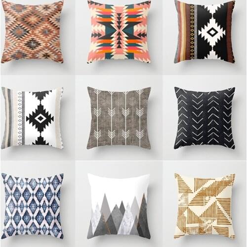 ZENGA Bohemian Throw Pillows Brown Cushion Cover Decorative Vintage Pillow cover Geometric Pillow Case for Sofa Pillowcase 45*45