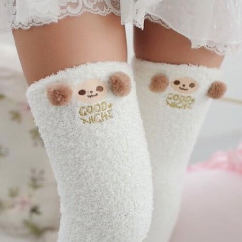 Winter Coral Velvet Over the Knee Socks Pads Ladies Cute Thick Warm Towel Leg Womens Stockings Striped Sleep Thigh High Socks