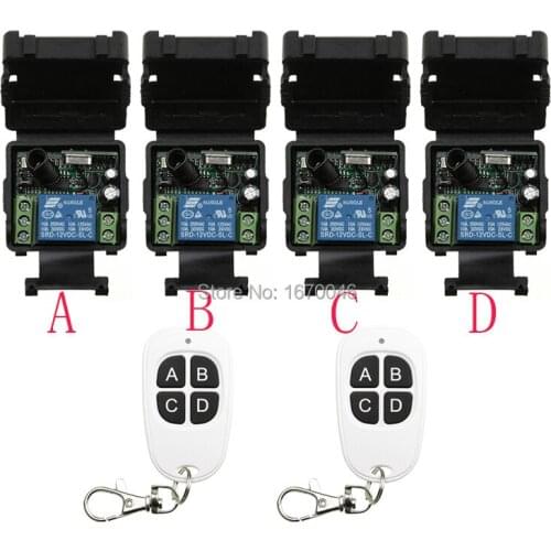 Hot Sales DC 12V 1CH 10A 4*Receiver & 2*Transmitter RF Wireless Remote Switch light /lamp/ window/Garage Doors