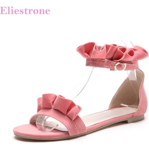 Hot New Sales Comfortable Orange Black Women Casual Sandals Sweet Pink Lady Ruffles Shoes HS128 Plus Big Small Size 10 31 43 52