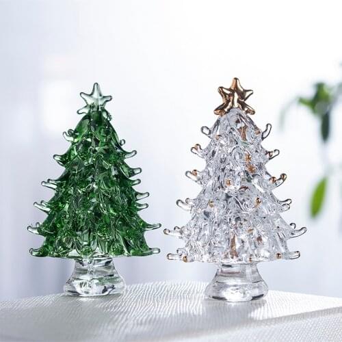 H&D Pack of 2,3D Crystal Christmas Tree Figurine Holiday Paperweight Collection Souvenir Handcrafted X'Mas Gift Home Table Decor