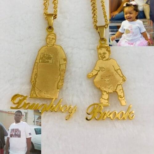 Customized Fashion Stainless Steel Photo Name Necklace Personalized Letter Gold Choker Necklace Pendant Nameplate Gift Collier